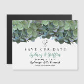 Invitation Magnétique Elegant Floral Green Hydrangea Save Our Date Card (Devant / Derrière)
