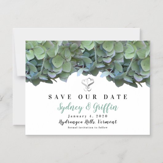 Invitation Magnétique Elegant Floral Green Hydrangea Save Our Date Card (Recto)