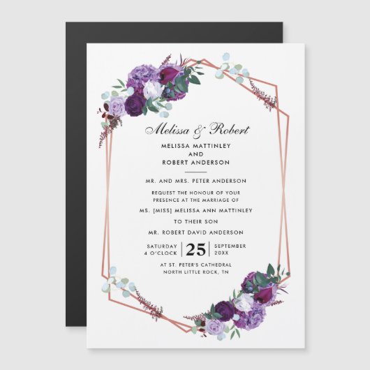 Invitation Magnétique Élégant Floral violet Mariage botanique (Devant / Derrière)