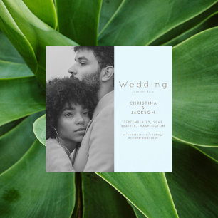 Invitation Magnétique Elégant Icy Blue Photo Enregistrer la date