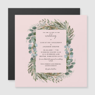 Invitation Magnétique Élégant Mariage blanc Eucalyptus