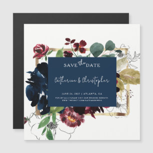 Invitation Magnétique Élégant mariage de jardin floral bleu marine Bourg