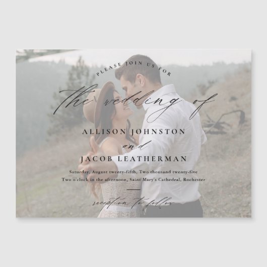 Invitation Magnétique Élégant Mariage de photos de script (Devant)