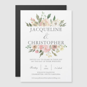 Invitation Magnétique Élégant Mariage de printemps floral broyé