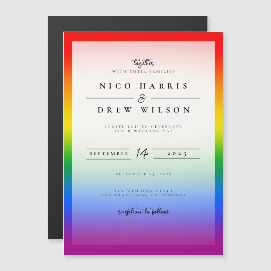 Invitation Magnétique Élégant Mariage LGBTQ+ Pride (Devant / Derrière)