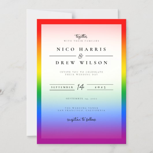 Invitation Magnétique Élégant Mariage LGBTQ+ Pride (Recto)