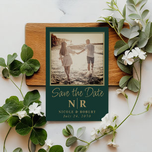 Invitation Magnétique Élégant Mariage Monogramme Photo Enregistrer La Da