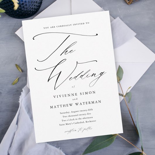 Invitation Magnétique Élégant Mariage simple noir et blanc