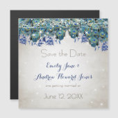 Invitation Magnétique Elégant Marine Blue Aqua Peacock Feaths Typographi (Devant / Derrière)