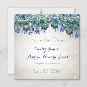 Invitation Magnétique Elégant Marine Blue Aqua Peacock Feaths Typographi (Recto)