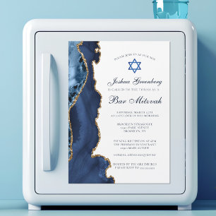 Invitation Magnétique Elégant Marine Blue Gold Agate Bar Mitzvah Party