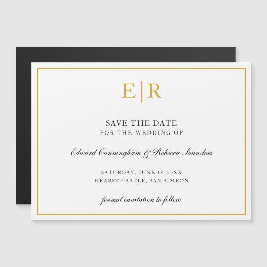 Invitation Magnétique Élégant Monogramme Or Mariage formel Enregistrer l (Devant / Derrière)