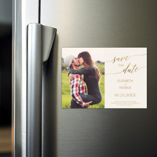 Invitation Magnétique Elégant or calligraphie ivoire Photo Enregistrer l