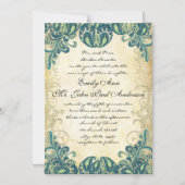 Invitation Magnétique Elégant Paisley Peacock Bleu Vert et Or (Recto)