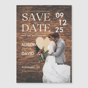 Invitation Magnétique Élégant Photo Rustique Enregistrer La Date Mariage