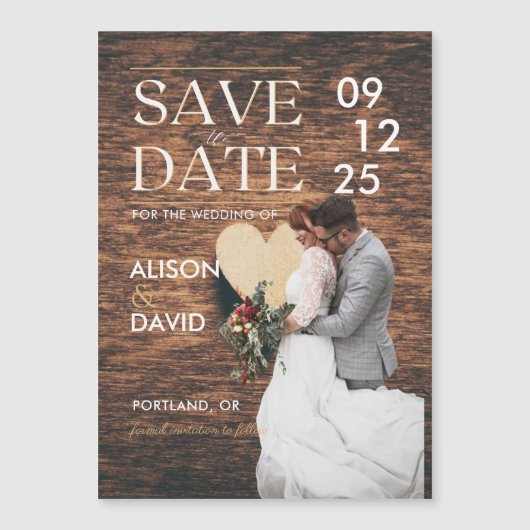Invitation Magnétique Élégant Photo Rustique Enregistrer La Date Mariage (Devant)