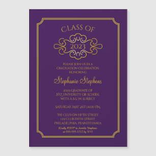 Invitation Magnétique Elegant Purple   Gold College Graduation Party Inv
