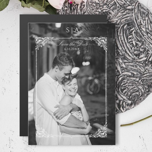 Invitation Magnétique Elégant Rococo Photo Sauvez la date