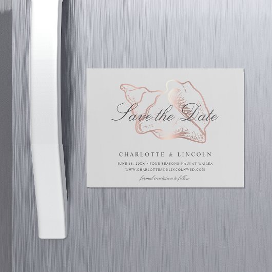 Invitation Magnétique Elégant Rose Gold Conch Wedding Enregistrer la dat
