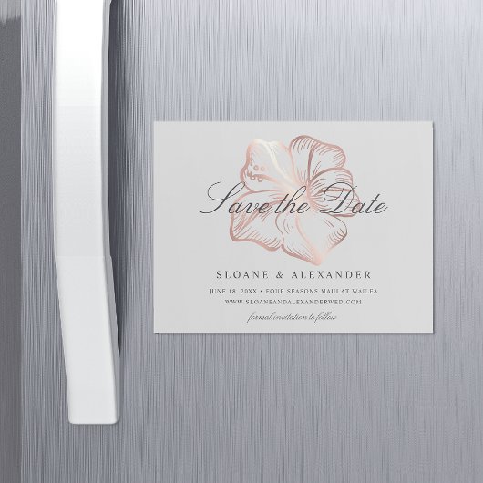 Invitation Magnétique Elégant Rose Hibiscus d'or Mariage Enregistrer la