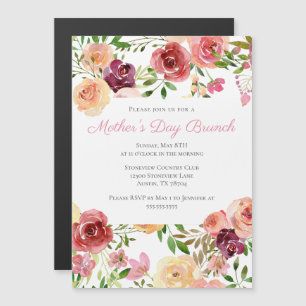 Invitation Magnétique Elégant Rose Pink Peony Floral Fête des Mères Brun