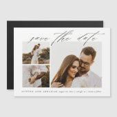 Invitation Magnétique Élégant Script 3 Photo Mariage Save The Date (Devant / Derrière)