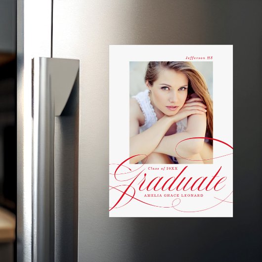 Invitation Magnétique Élégant script de calligraphie rouge