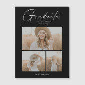 Invitation Magnétique Élégant Script Diplômé Photo Collage Graduation (Devant)
