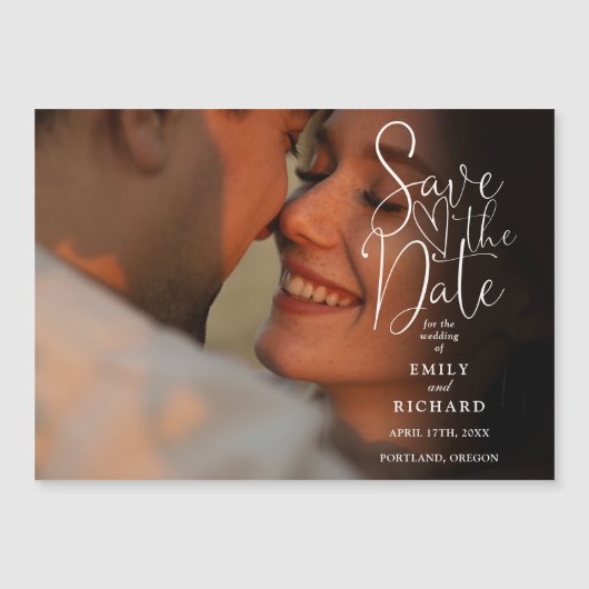 Invitation Magnétique Élégant Script Moderne Mariage Photo Enregistrer L (Devant)