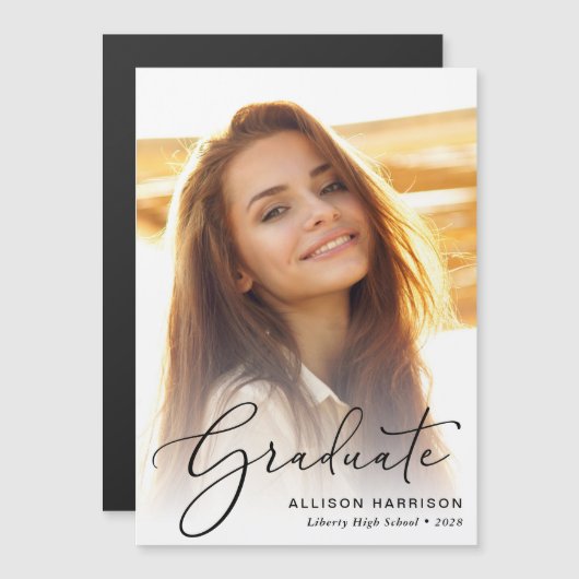 Invitation Magnétique Élégant script photo (Devant / Derrière)