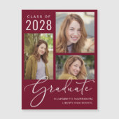 Invitation Magnétique Élégant Script Photo Bourgogne Diplôme (Devant)