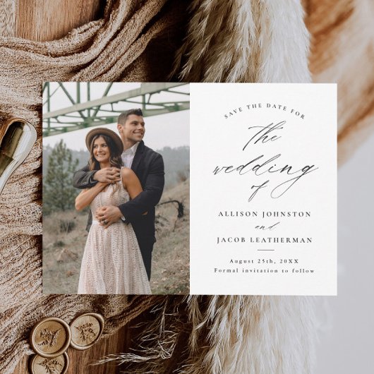 Invitation Magnétique Élégant Script Photo Wedding Enregistrer La Date