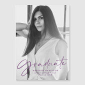 Invitation Magnétique Élégant script violet photo Graduation (Devant)