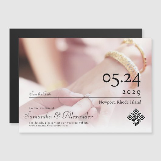 Invitation Magnétique Élégant Simple Script Photo Mariage Enregistrer La (Devant / Derrière)