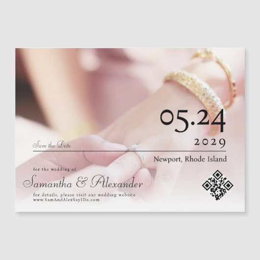 Invitation Magnétique Élégant Simple Script Photo Mariage Enregistrer La (Devant)