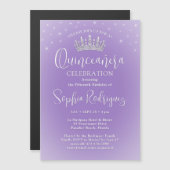 Invitation Magnétique Elegant Sparkles Quinceañera Crown Lilac Purple (Devant / Derrière)