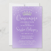 Invitation Magnétique Elegant Sparkles Quinceañera Crown Lilac Purple (Recto)