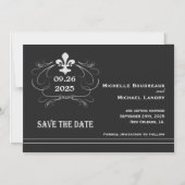 Invitation Magnétique Élégant Style Rétro Fleur Enregistrer La Date Noir (Recto)