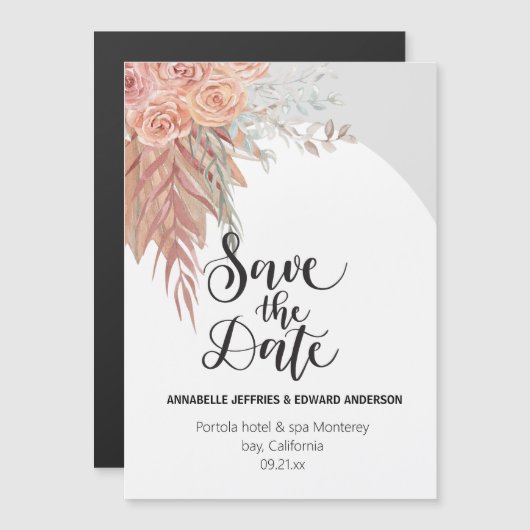 Invitation Magnétique Elégant stylish bohème terre cuite pampas herbe (Devant / Derrière)