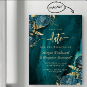 Invitation Magnétique Elegant Teal Gold Floral Wedding Save the Date