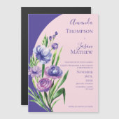 Invitation Magnétique Élégant violet Floral Blush Mariage rose (Devant / Derrière)
