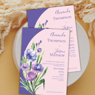 Invitation Magnétique Élégant violet Floral Blush Mariage rose