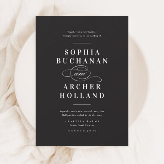 Invitation Magnétique Élégante calligraphie Mariage noir et blanc