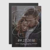 Invitation Magnétique Elégante calligraphie script photo mariage date de (Devant / Derrière)