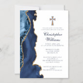 Invitation Magnétique Élégante confirmation Marine Blue Gold Agate (Recto)