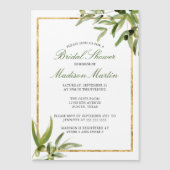 Invitation Magnétique Élégante Fête de Fiançailles Botanique Verte et Or (Devant)
