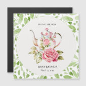 Invitation Magnétique Élégante Fête des mariées de fleurs rose vert (Devant / Derrière)