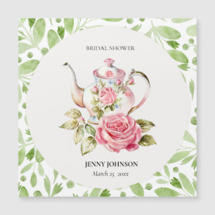 Invitation Magnétique Élégante Fête des mariées de fleurs rose vert