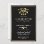 Invitation Magnétique Elégante Gold & Black Masquerade Sweet 16 Party<br><div class="desc">Elegant Gold & Black Masquerade Sweet 16 Party Invitations magnétiques par Eugene_Designs.</div>