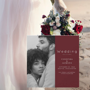 Invitation Magnétique Élégante Photo de Couple Rouge Rubis Enregistrer l
